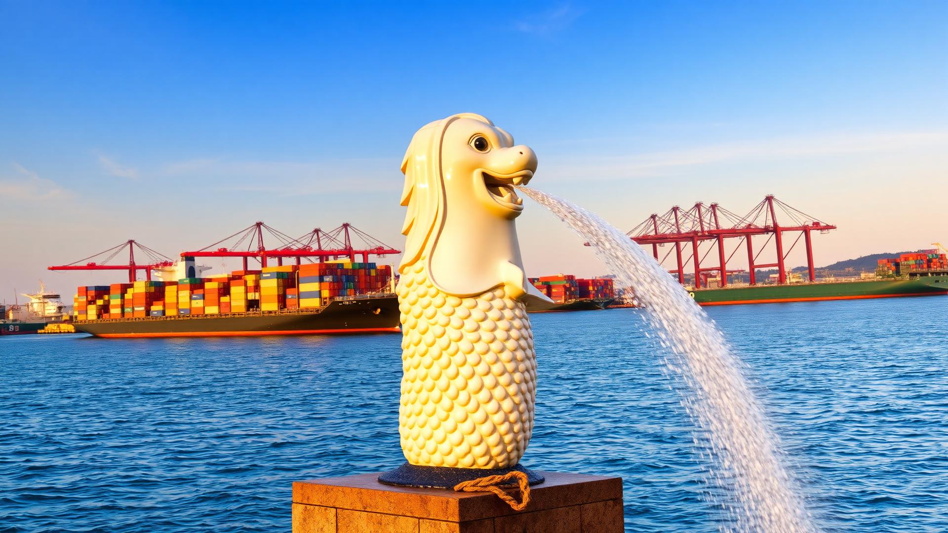 Singapore Merlion with cargo port